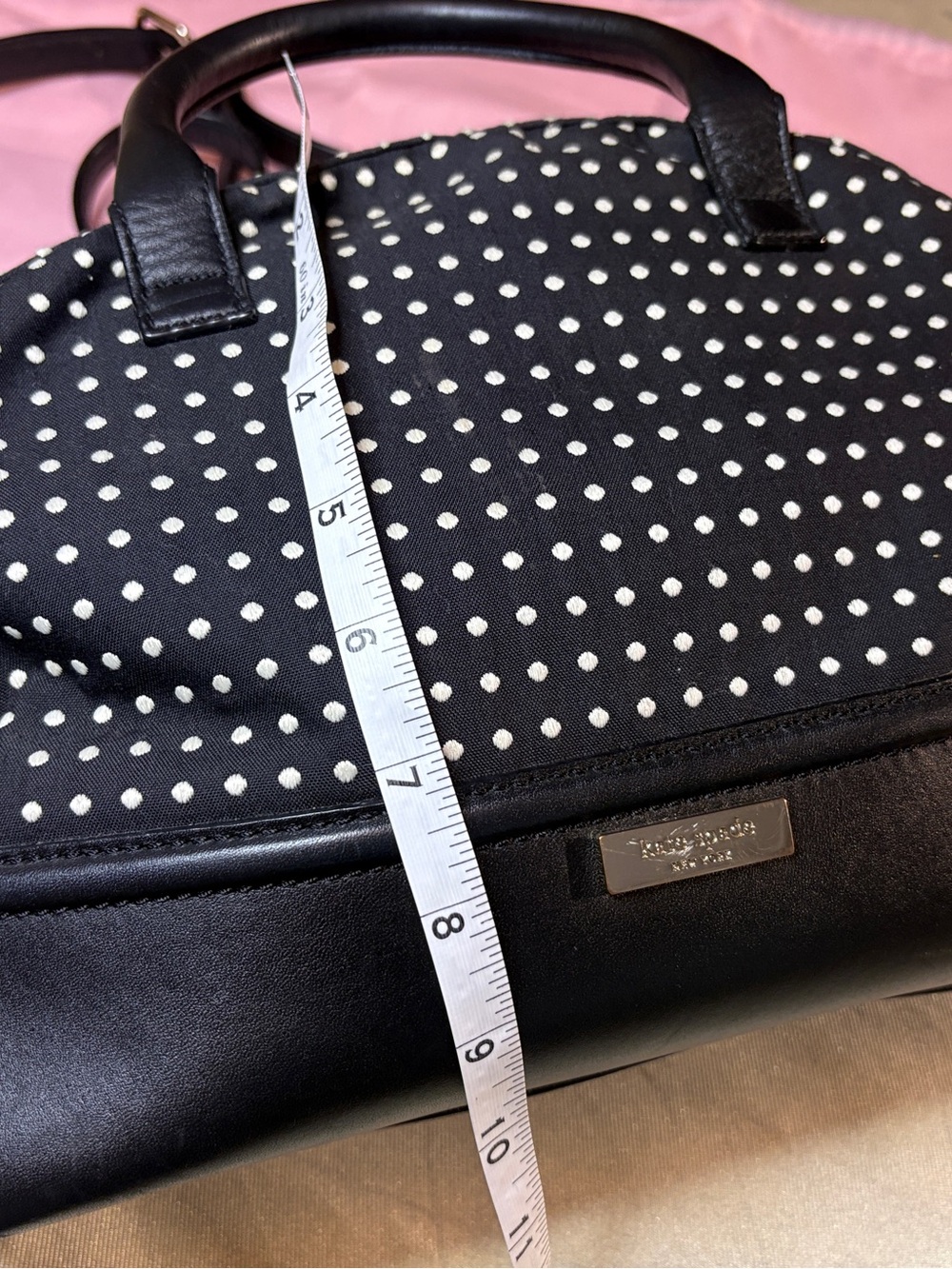 kate spade Black and White Polka Dot Dome Satchel. Strap,Dust-bag, Shopping Bag - Picture 12 of 13